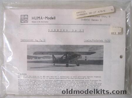 Huma Model 1/72 Dornier Do-27 - German / Portugal / Spain / Israel - Bagged, 13 plastic model kit